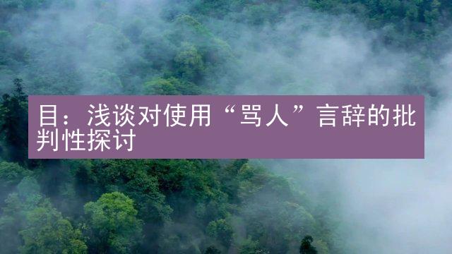 目：浅谈对使用“骂人”言辞的批判性探讨