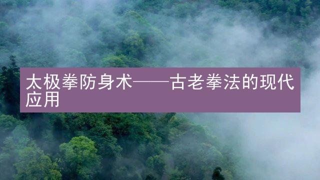 太极拳防身术——古老拳法的现代应用